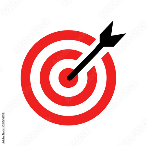 Target icon with arrow in center symbolizing goal, focus and accuracy. Bullseye pictogram for success, achievement, strategy and direction. Ideal for planning, performance, and business goals concept.