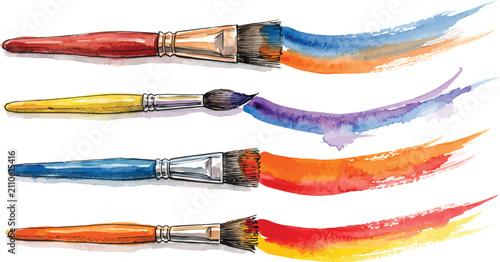 paint brushes and colorful watercolor strokes vector illustration clipart isolated on white background