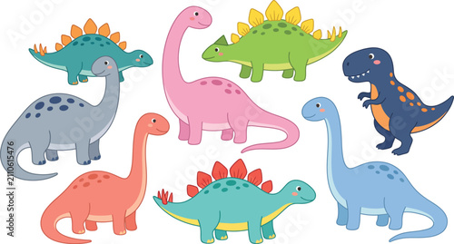 cute colorful dinosaurs vector set clipart illustration isolated on white background