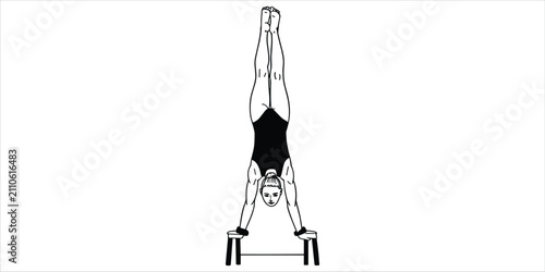 Foto Female gymnast in handstand on parallel bars with straight legs gymnastics athle