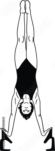 Obraz na plátně Gymnast performing a handstand on parallel bars with legs spread gymnastics athl