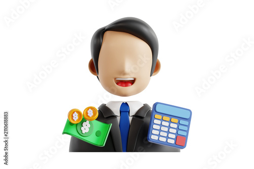 Canvas Print A smiling businessman with a calculator and money
