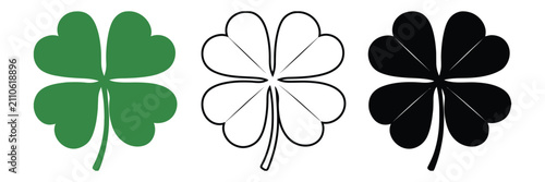 Quadro su tela Leaf clover icon, green lucky shamrock shapes in flat and outline style for St