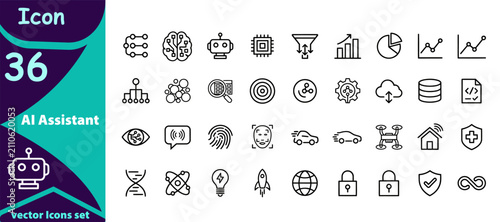 Fotografie A comprehensive collection of thirty six thin line icons representing various bu