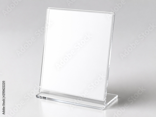 Blank Clear Acrylic Table Sign Holder Mockup for Menu or Promotion on Neutral Studio Background