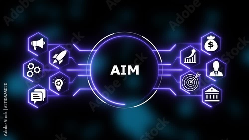 Ai aim concept with glowing digital interface, business growth strategy, and technology for corporate marketing and data analytics presentations