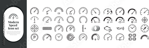 Photos Vintage speedometer and gauge icons set for retro design projects