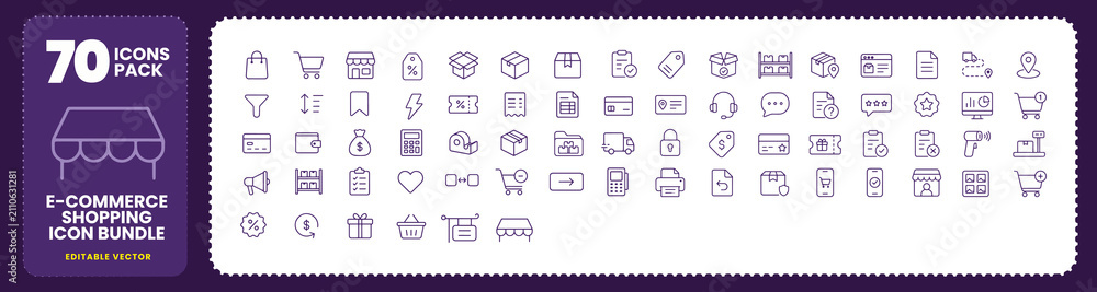 Fototapeta premium 70 E-commerce Shopping Vector Icons – Retail Store UI Design Set