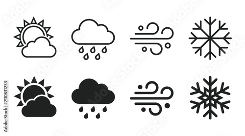 Weather forecast symbols and meteorological icon set with forecast meteorology temperature atmospheric seasonal