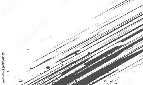 Abstract dark grey diagonal fast motion speed lines and splatter ink rough texture vector illustration background