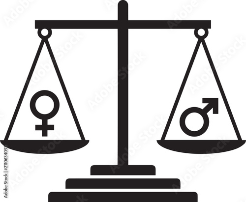 Bild auf Leinwand A balanced scale with the female symbol on one side and the male symbol on the o