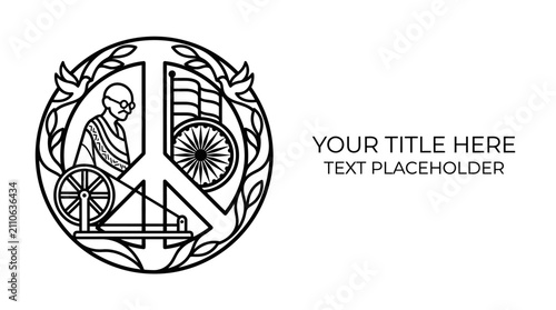 Vector illustration of a peace leader tribute with spinning wheel and national colors