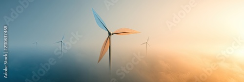 Wind turbine spinning in the soft light of dawn, creating clean energy.