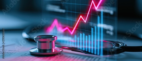 Stethoscope and Financial Graph Illustrating Healthcare Costs and Economic Trends.