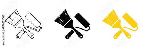 Foto Paint Brush and Roller vector icons with minimalist styles for painting tools, home improvement, decorating, construction, and renovation graphic applications