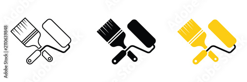 Fotografía Paint Brush and Roller icons featuring clean vector illustrations for painting, home renovation, interior decorating, construction, and maintenance design projects