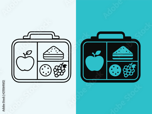 Colorful lunch box with healthy food items illustration design