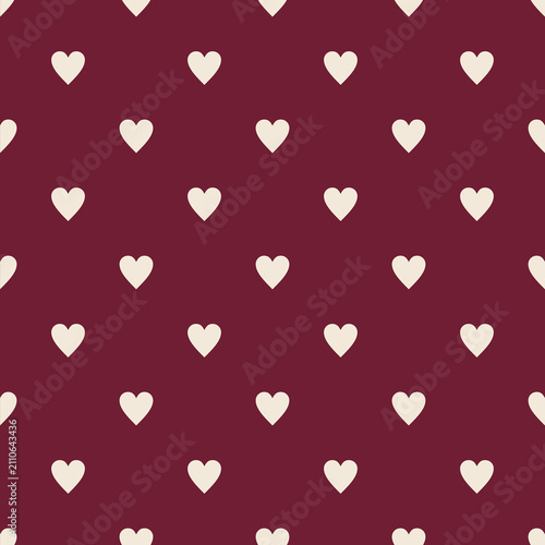 Minimal Cream Heart Seamless Pattern on Burgundy Background