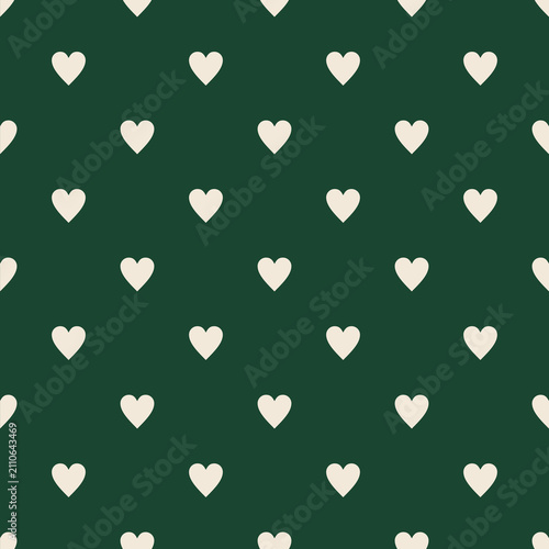 Minimal Cream Heart Seamless Pattern on Dark Green Background