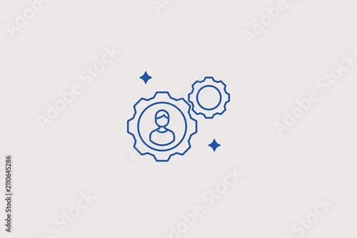 Person inside gears line icon for HR agency. Vector illustration for process management, consulting firm, workflow optimization, engine.