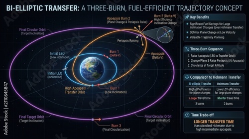 Bi Elliptic Orbital Transfer Diagram for Efficient Spaceflight Trajectory