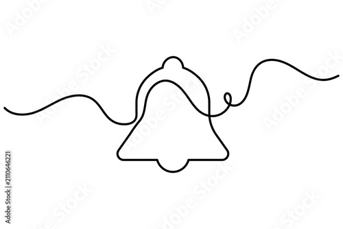 Bell continuous one line art featuring a minimalist bell outline created with a single continuous line in a clean modern vector style