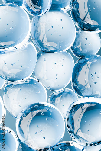 Принти на полотні Abstract 3D render of transparent blue serum bubbles