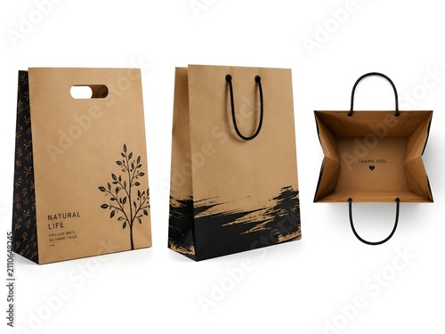 Eco friendly kraft paper bags with design.