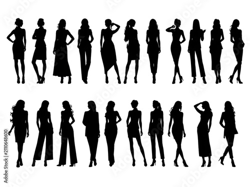 Collection of eighteen female fashion pose silhouettes