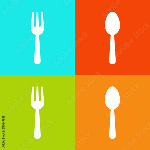 White Fork and Spoon Icons on Colorful Background