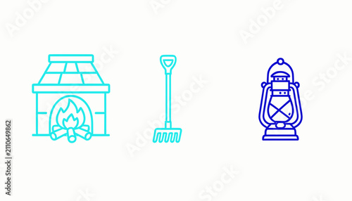Winter Tools and Fireplace Icons on Plain Background