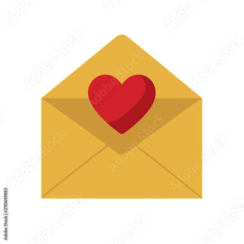Yellow Envelope with Red Heart Illustration, Flat Design Vector Graphic
