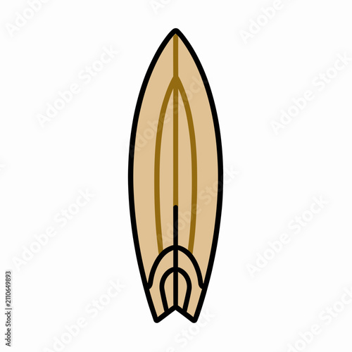 Wooden Surfboard with Natural Grain Pattern Isolated on White Background