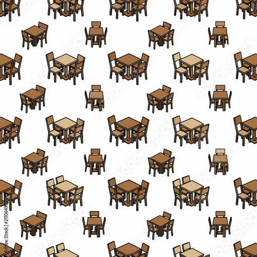 Wooden Dining Tables and Chairs Repeating Pattern Illustration