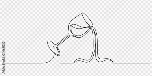 Fotografie Minimalist single line drawing of a spilled glass of liquid on a white backgroun
