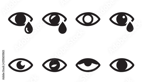 Foto Crying eye symbols with tear drops representing sadness and emotional states for visual design and graphics