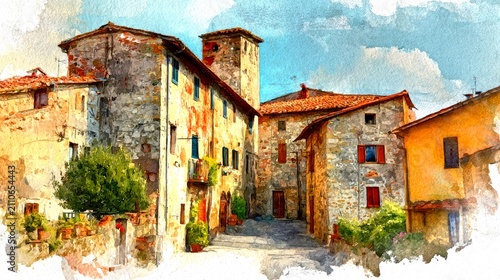 Charming old village in Italy. Explore the vibrant colors of this beautiful scene. The historic architecture tells a story. Perfect for travel and art lovers. AI