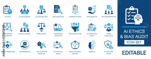 Quadro su tela AI ethics and bias audit icon set