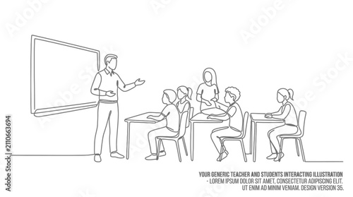 Professional Teacher Explaining Lessons and Educating Students in a Modern Classroom Setting