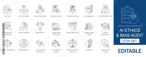 Canvastavla AI Ethics Bias Audit Compliance Vector Icon Set.