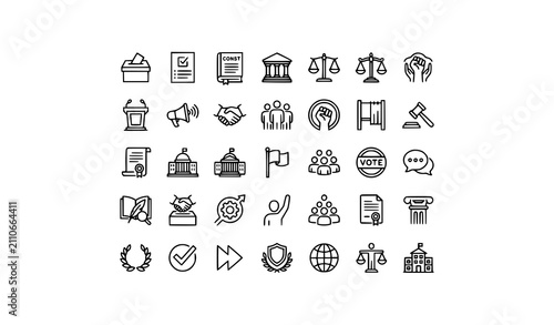 Democracy and Civic Engagement Minimalist Vector Icon Set