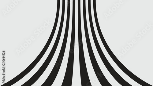 Konstfotografi Abstract black curved lines converging vertically on white background, minimalis