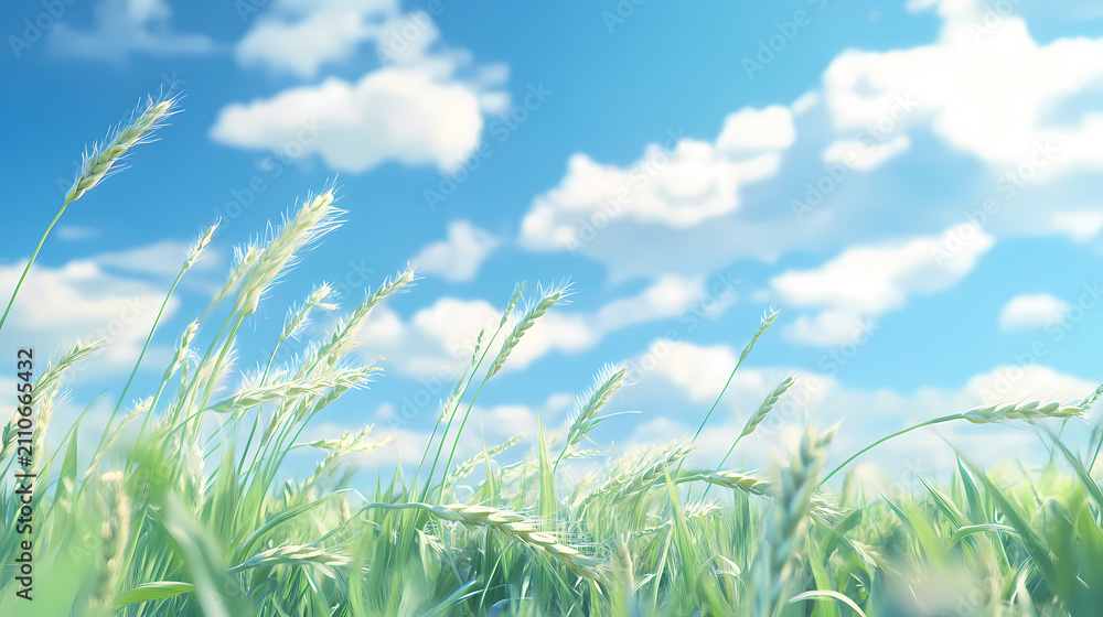 Fototapeta premium A Lush Wheat Field Under Sunny Sky