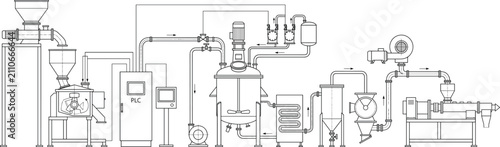 Obraz na plátně Automated industrial chemical processing production line diagram featuring react