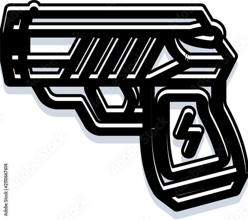 Картината върху платно Handgun sidearm weapon featuring a striking lightning bolt symbol, representing