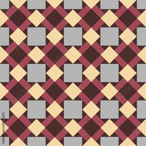 Traditional Oriental Geometric Interlocking Lattice Seamless Pattern in Burgundy and Cream