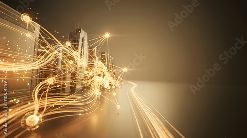 an abstract image of a city with lights and lines