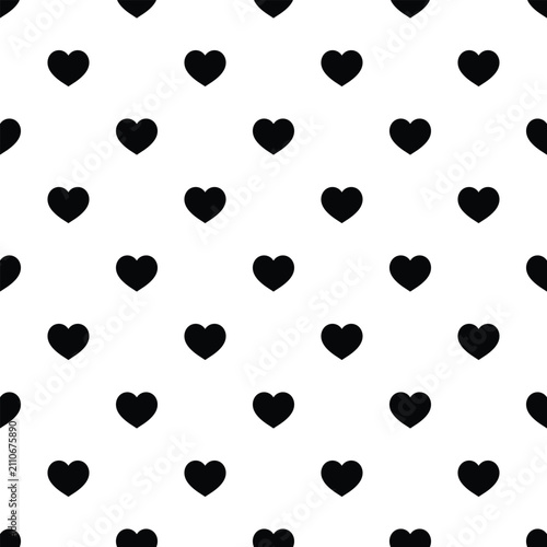 Seamless Black Heart Pattern on White Background