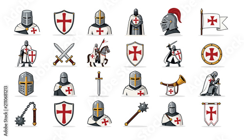 Medieval Knights Templar Symbols and Armor Collection.