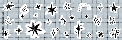 A crayon star bursts across paper in a hand drawn doodle style. Chalk, pencil figures and asterisks frame another crayon star sketched freely by a cheerful hand.